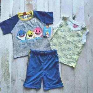 Baby Shark Family 3pc Boys Toddler Pajama Shorts Set Outfit Size 12M NWT